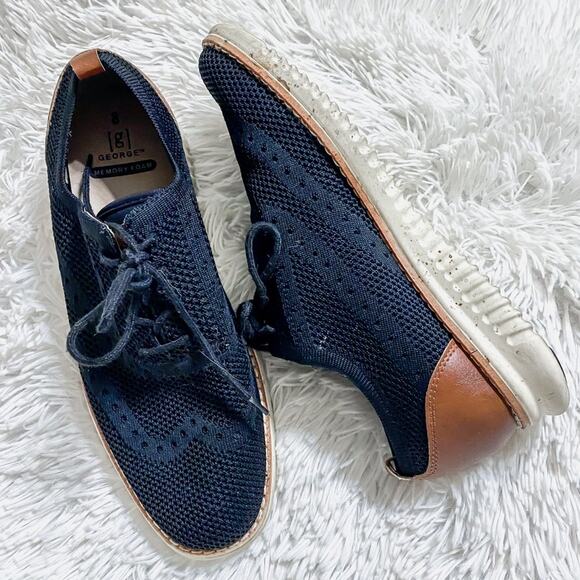 GEORGE • Navy + Tan Knit Wingtip Sneakers - Picture 1 of 7